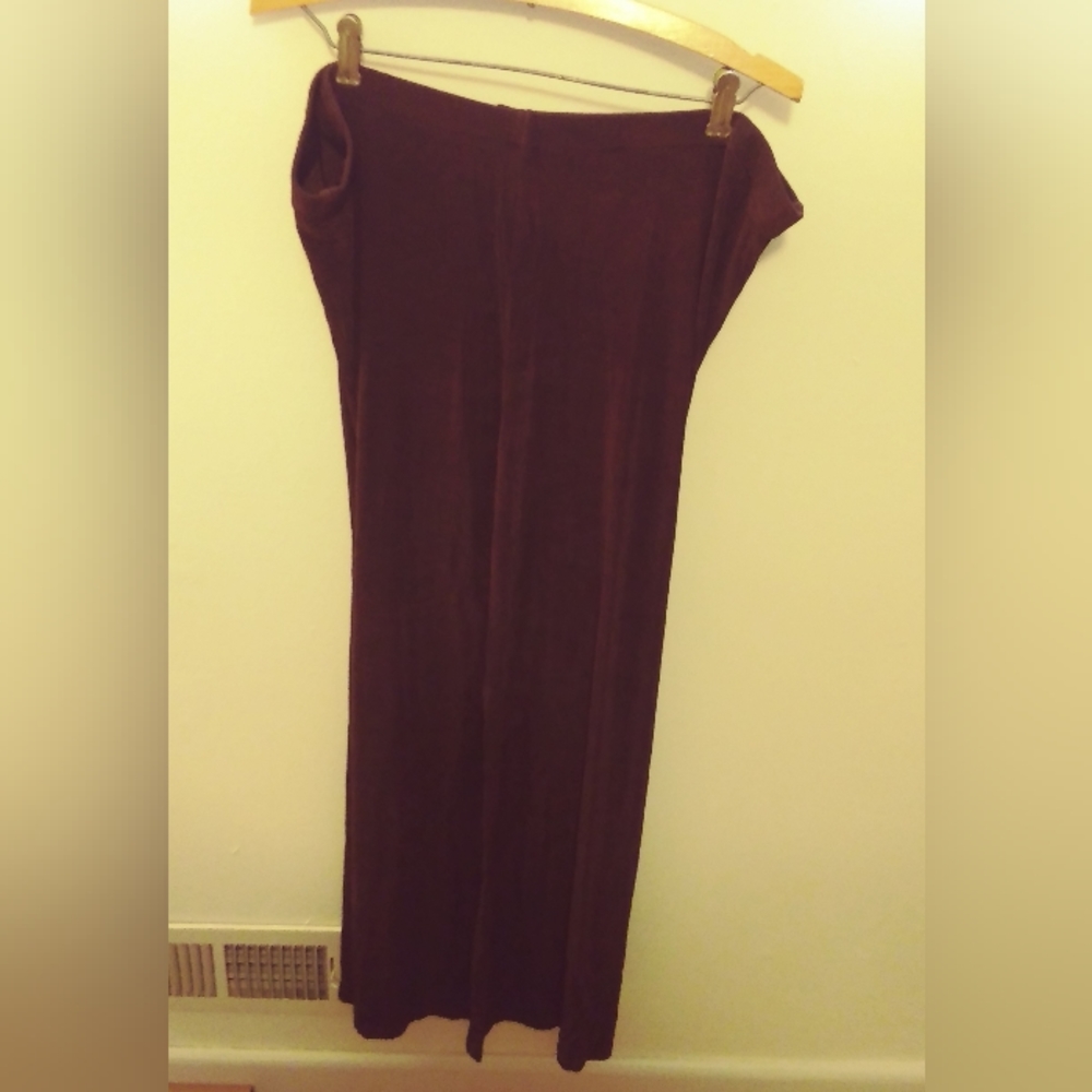 2X/3X Brown ribbed texture wide leg nylon pant